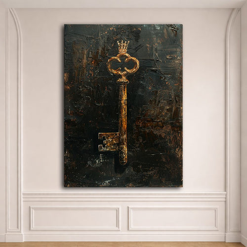 Antique Gold Key on Dark Texture canvas wall art, unframed canvas