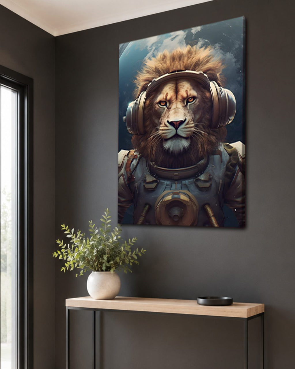 Astronaut Lion with Headphones canvas wall art, unframed canvas