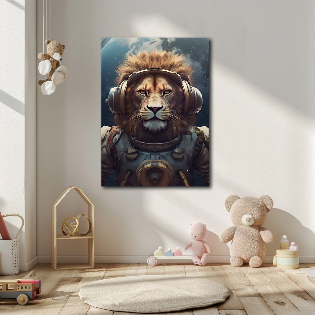 Astronaut Lion with Headphones canvas wall art, unframed canvas