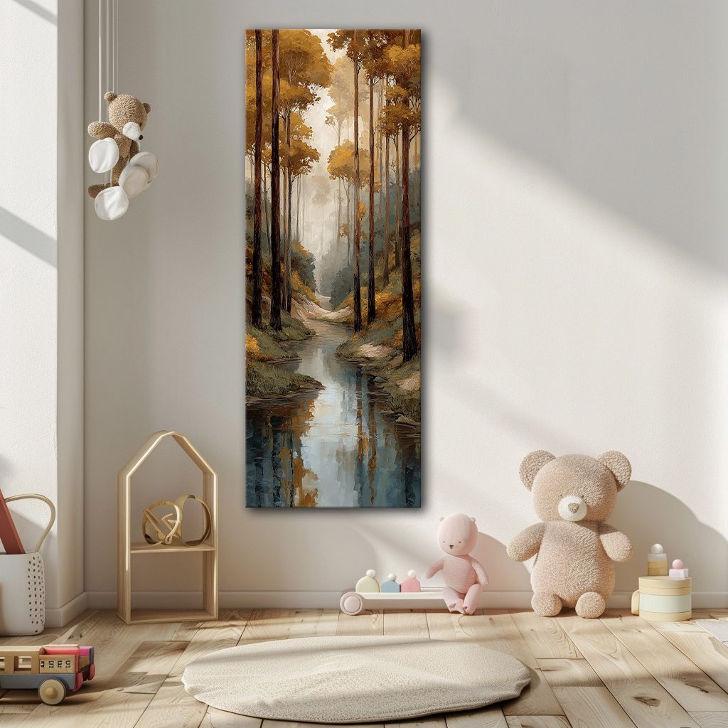 Autumn Forest Creek canvas wall art, unframed canvas