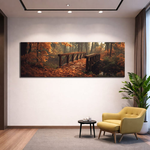 Autumn Forest Wooden Bridge canvas wall art, unframed canvas