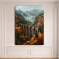 Autumn Mountain Viaduct Bridge canvas wall art, unframed canvas