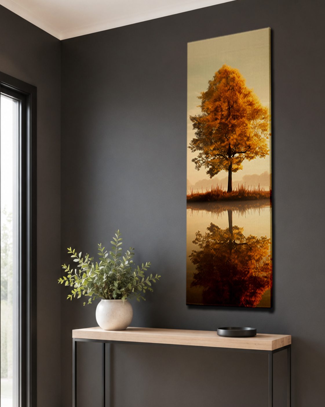 Autumn Tree Lake Reflection canvas wall art, unframed canvas