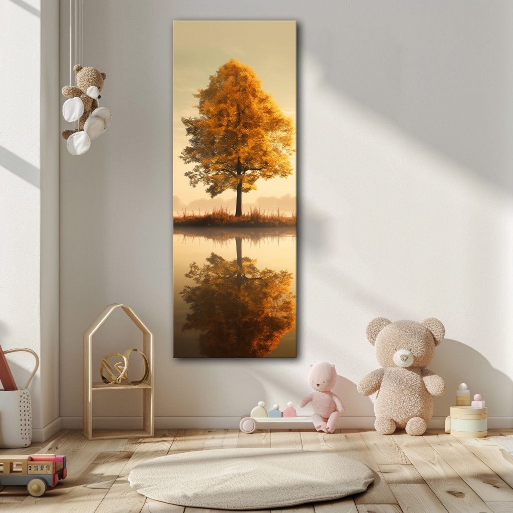 Autumn Tree Lake Reflection canvas wall art, unframed canvas