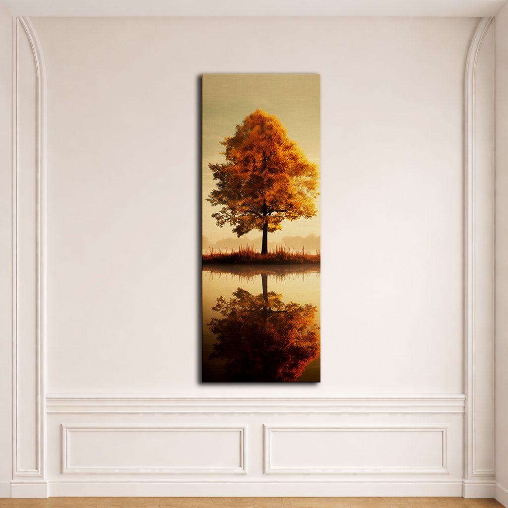 Autumn Tree Lake Reflection canvas wall art, unframed canvas