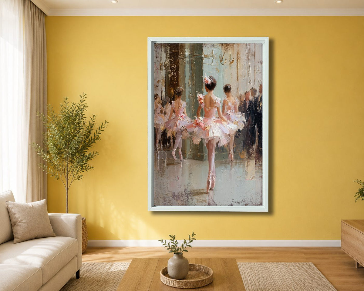 Ballerinas in Pink Tutus canvas wall art, white floating frame