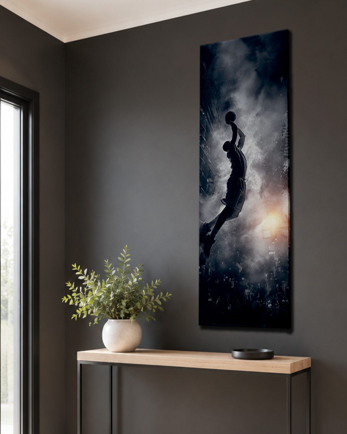 Basketball Slam Dunk Silhouette canvas wall art, unframed canvas