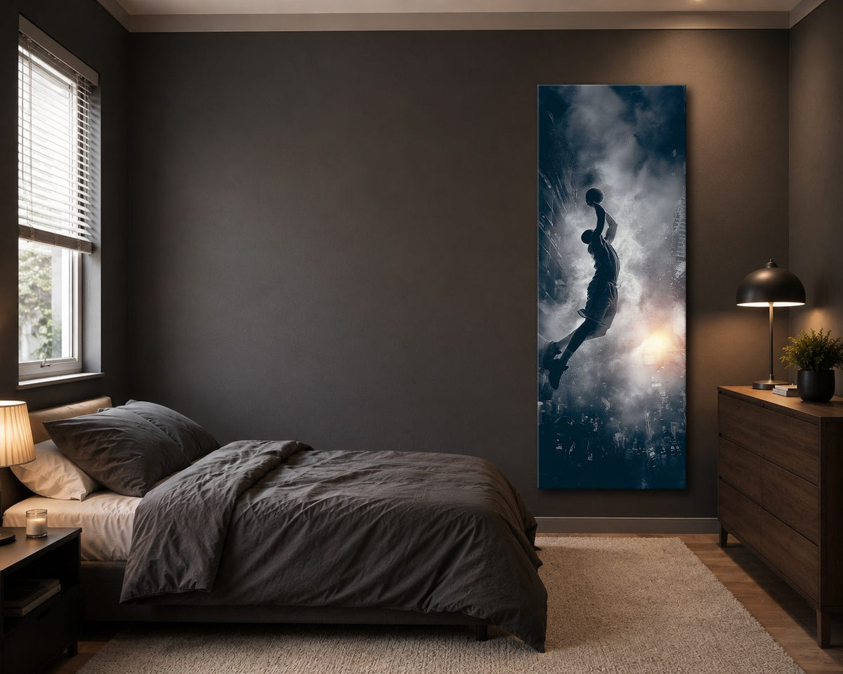 Basketball Slam Dunk Silhouette canvas wall art, unframed canvas