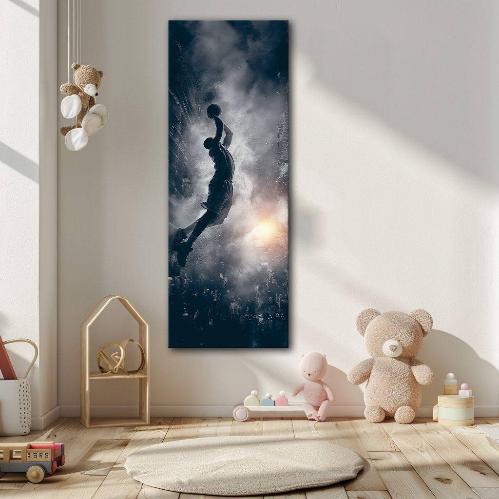 Basketball Slam Dunk Silhouette canvas wall art, unframed canvas