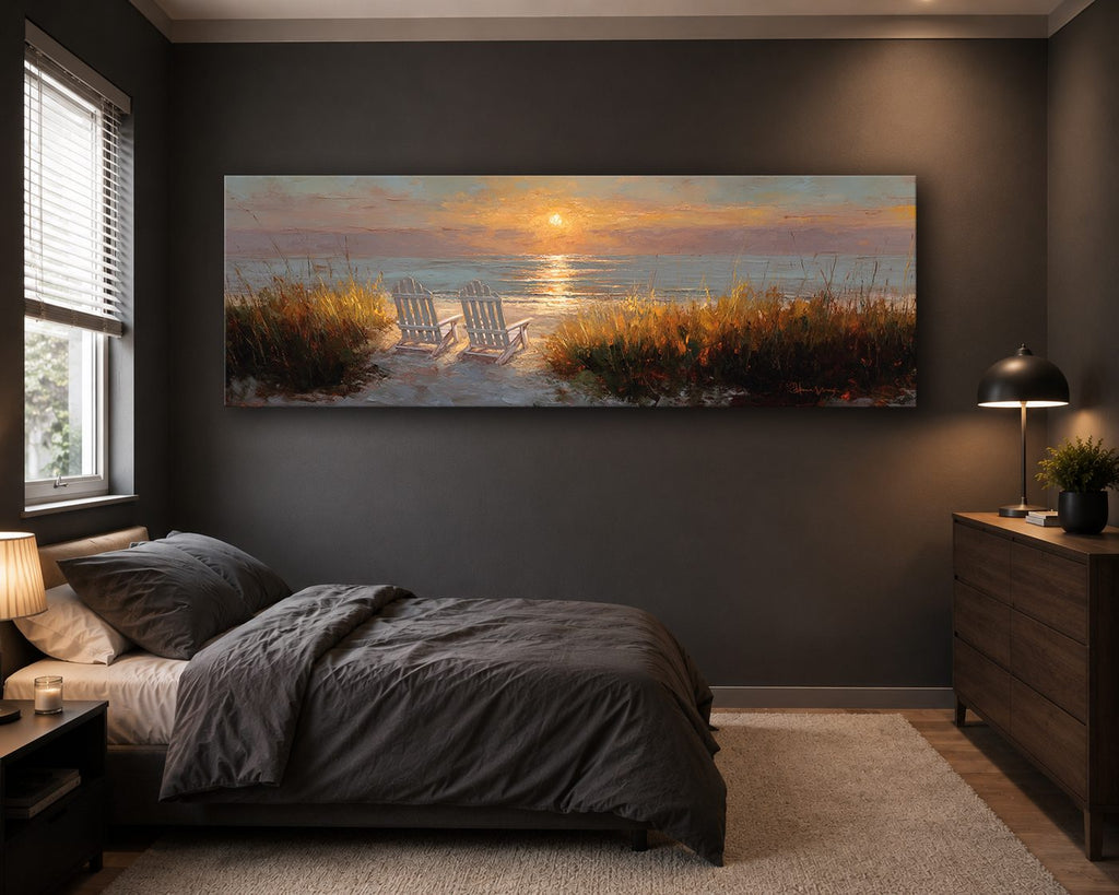 Beach Chairs at Sunset canvas wall art, unframed canvas
