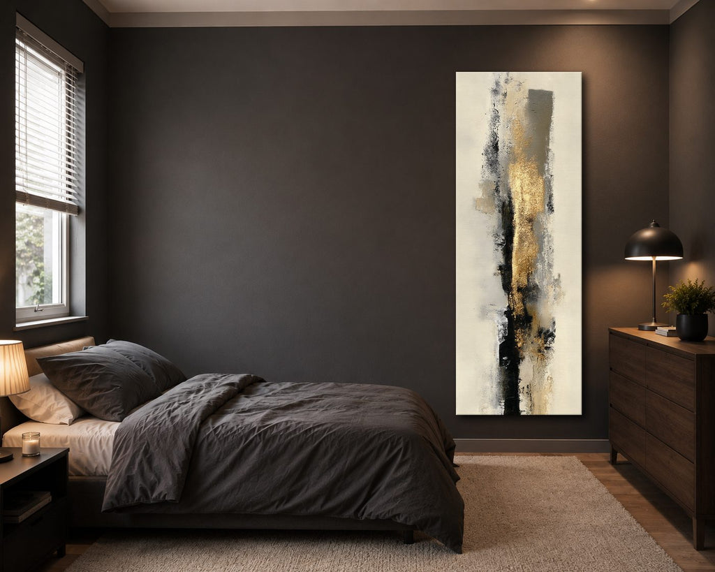 Beige Gold and Black Brushstroke Abstract canvas wall art, unframed canvas