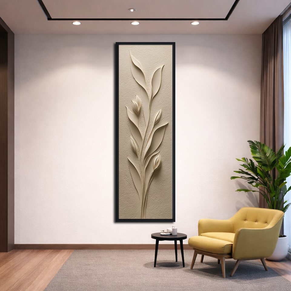 Beige Sculpted Tulip Botanical canvas wall art, black floating frame