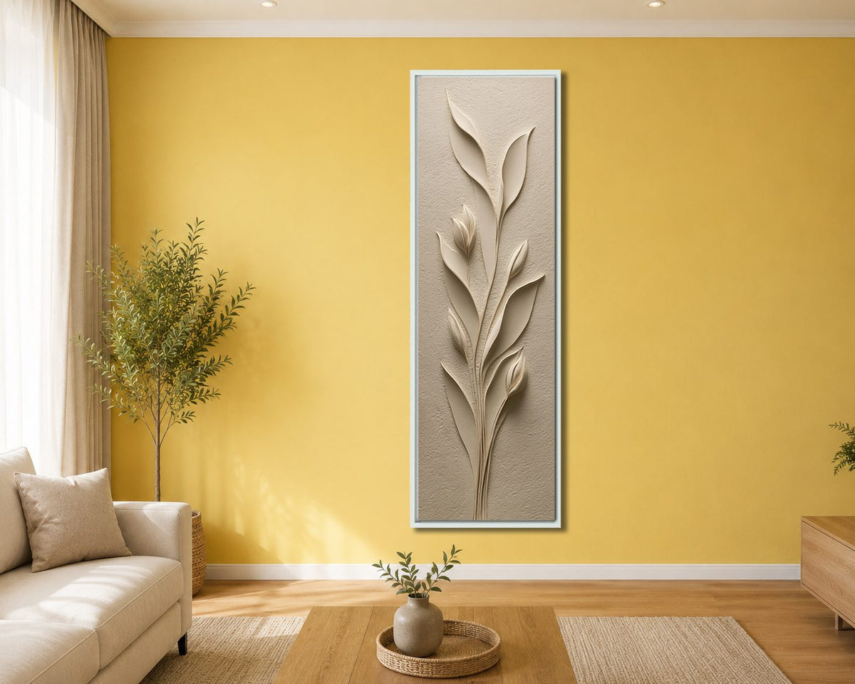 Beige Sculpted Tulip Botanical canvas wall art, white floating frame