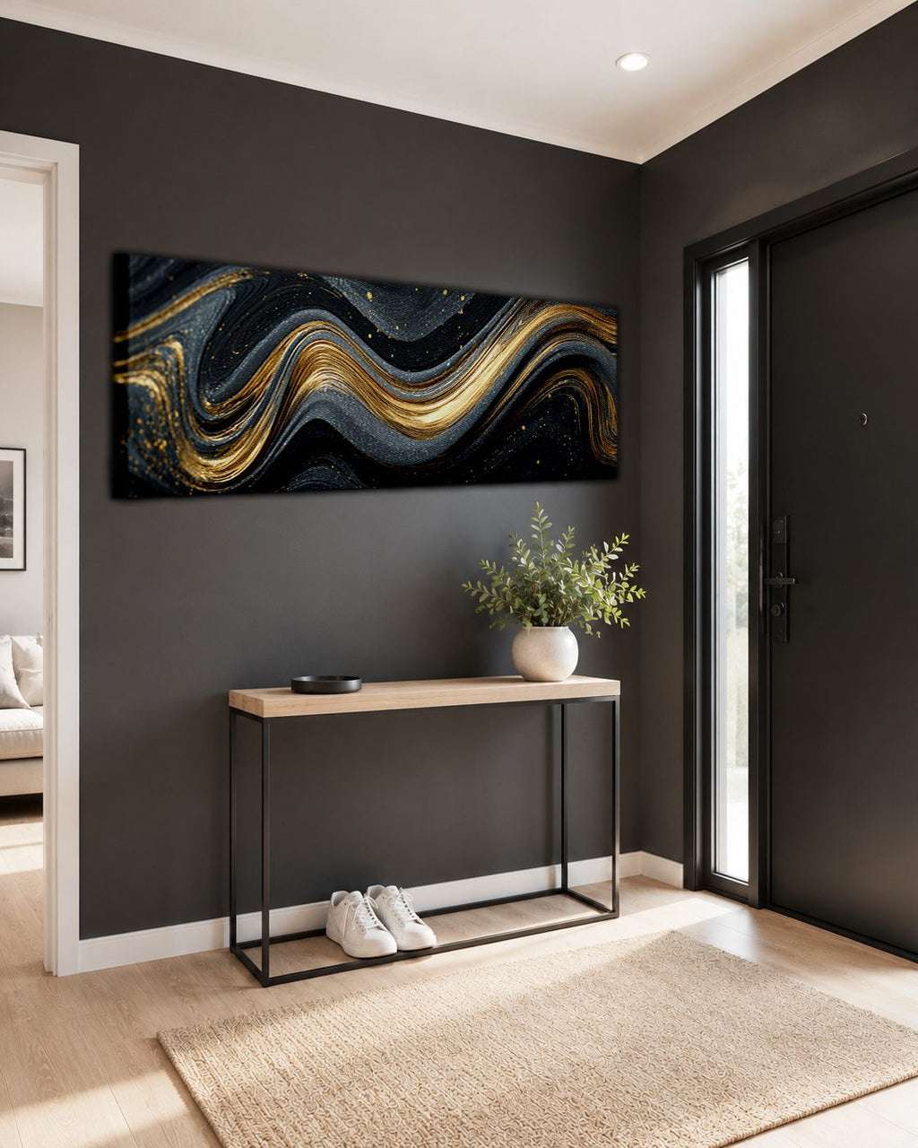Black and Gold Marble Swirl Abstract canvas wall art, unframed canvas
