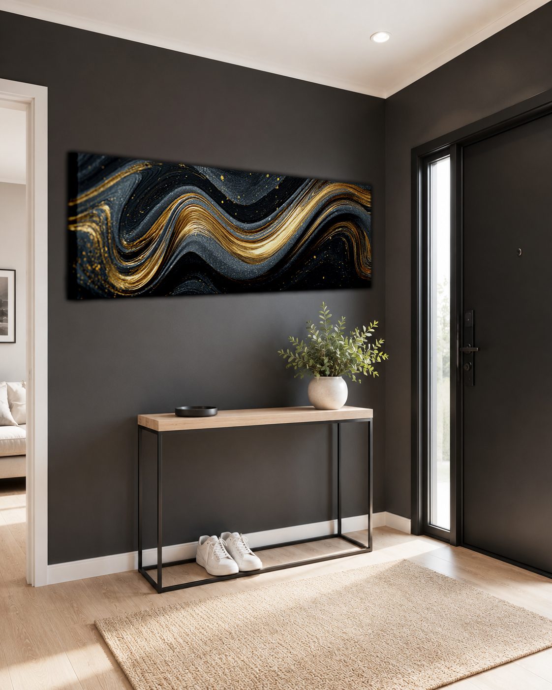 Black and Gold Marble Swirl Abstract canvas wall art, unframed canvas