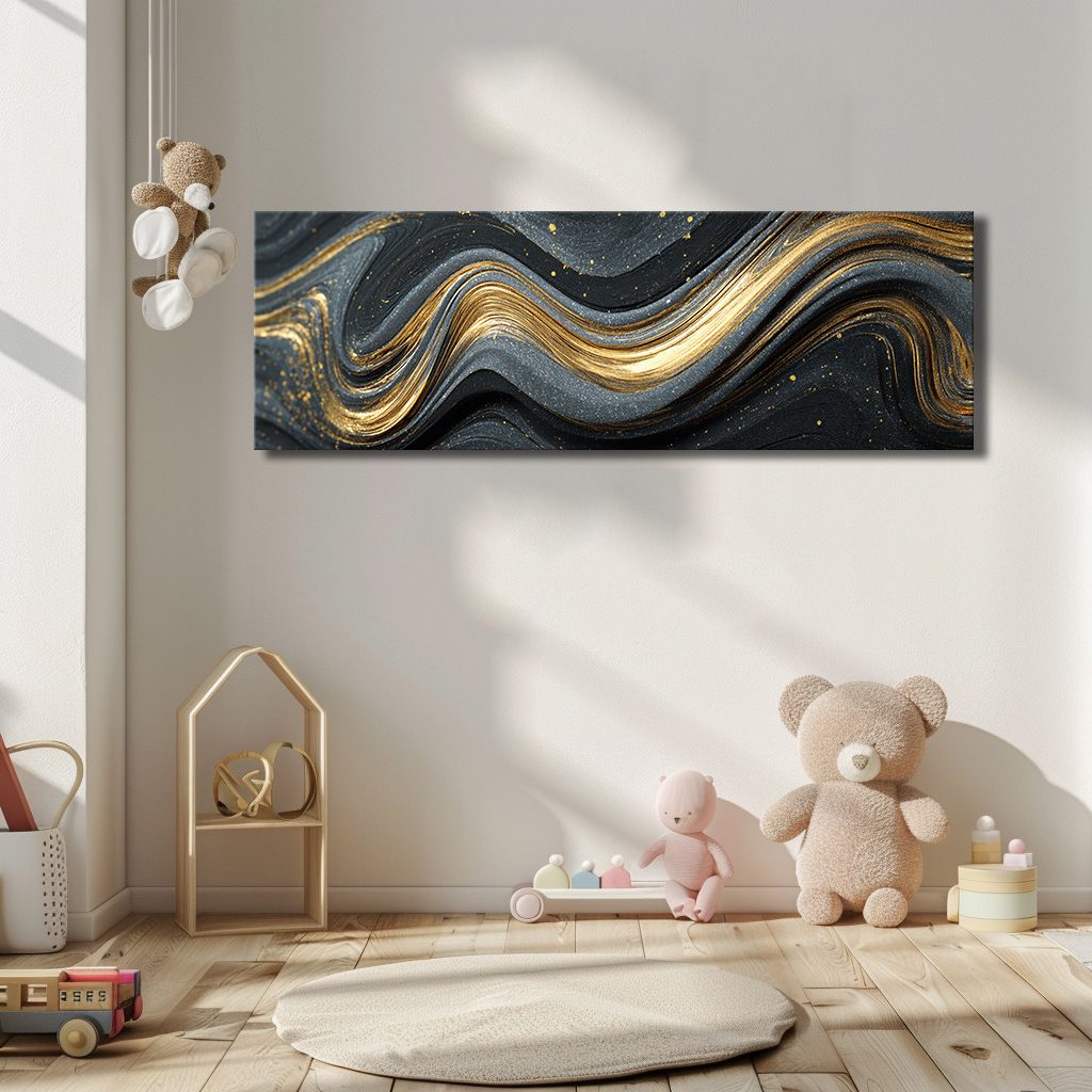 Black and Gold Marble Swirl Abstract canvas wall art, unframed canvas