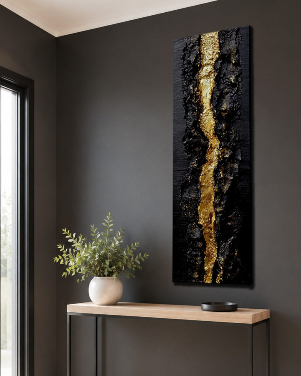 Black and Gold Textured Abstract canvas wall art, unframed canvas