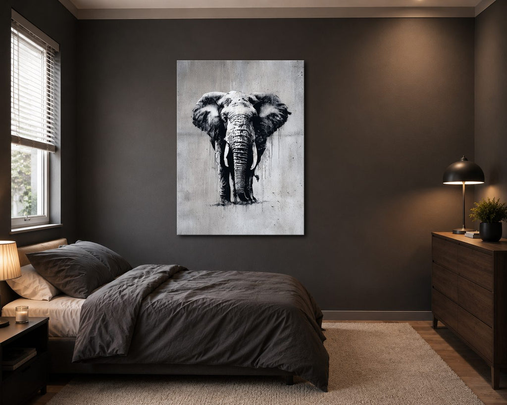 Black and White Elephant Sketch canvas wall art, unframed canvas