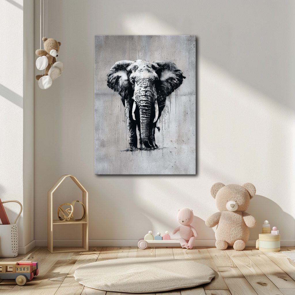 Black and White Elephant Sketch canvas wall art, unframed canvas