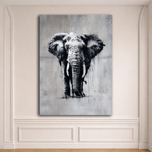 Black and White Elephant Sketch canvas wall art, unframed canvas