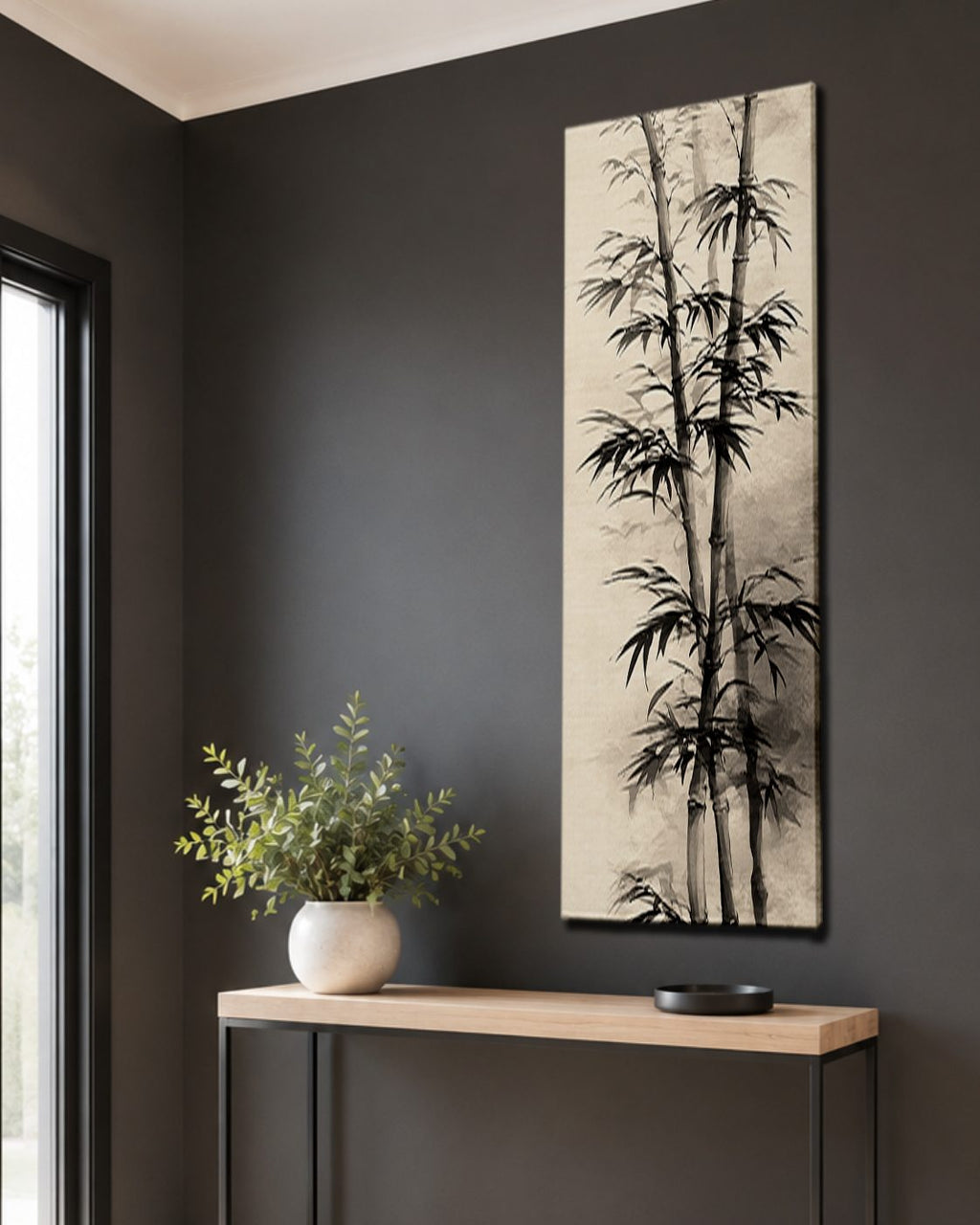Black Bamboo Ink Painting canvas wall art, unframed canvas