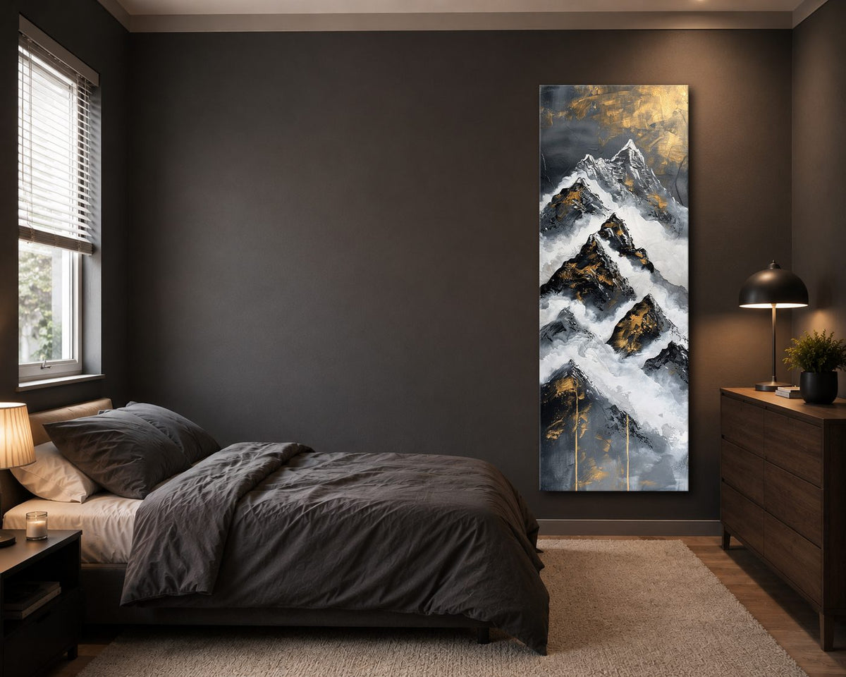 Black, White and Gold Mountain Abstract canvas wall art, unframed canvas