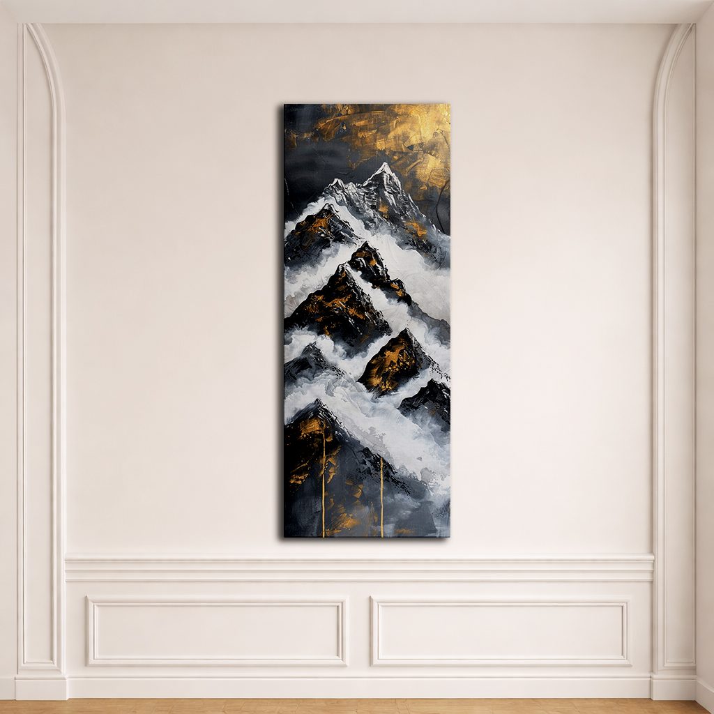 Black, White and Gold Mountain Abstract canvas wall art, unframed canvas