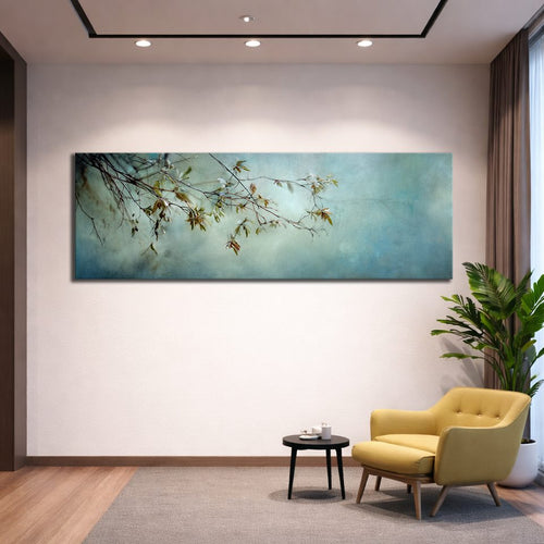 Blossom Branch on Misty Teal canvas wall art, unframed canvas