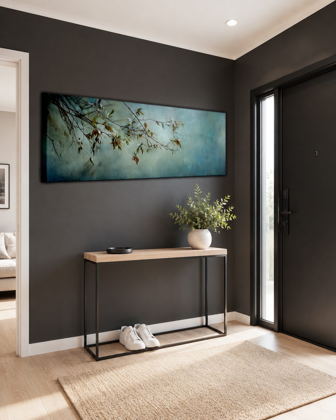 Blossom Branch on Misty Teal canvas wall art, unframed canvas