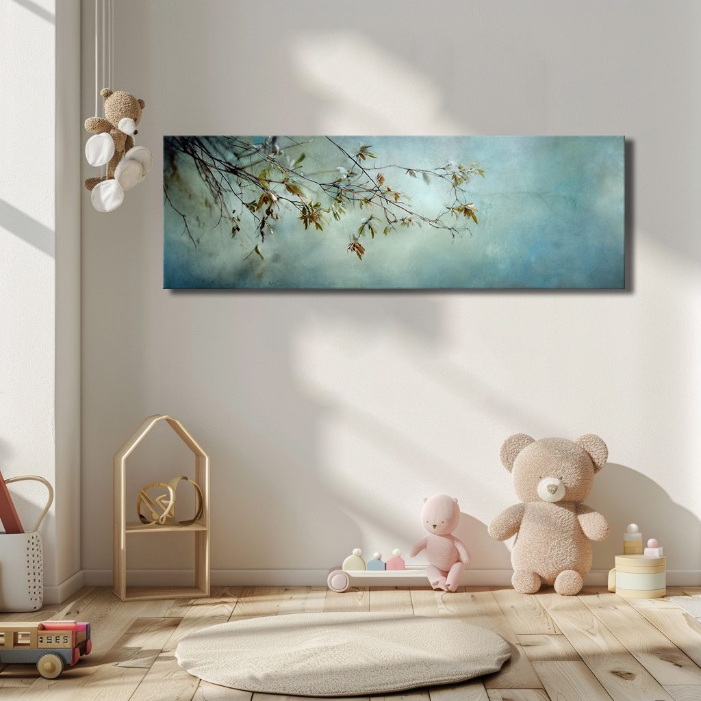 Blossom Branch on Misty Teal canvas wall art, unframed canvas