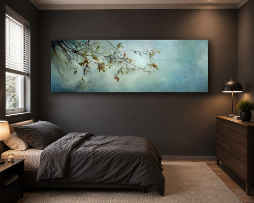 Blossom Branch on Misty Teal canvas wall art, unframed canvas