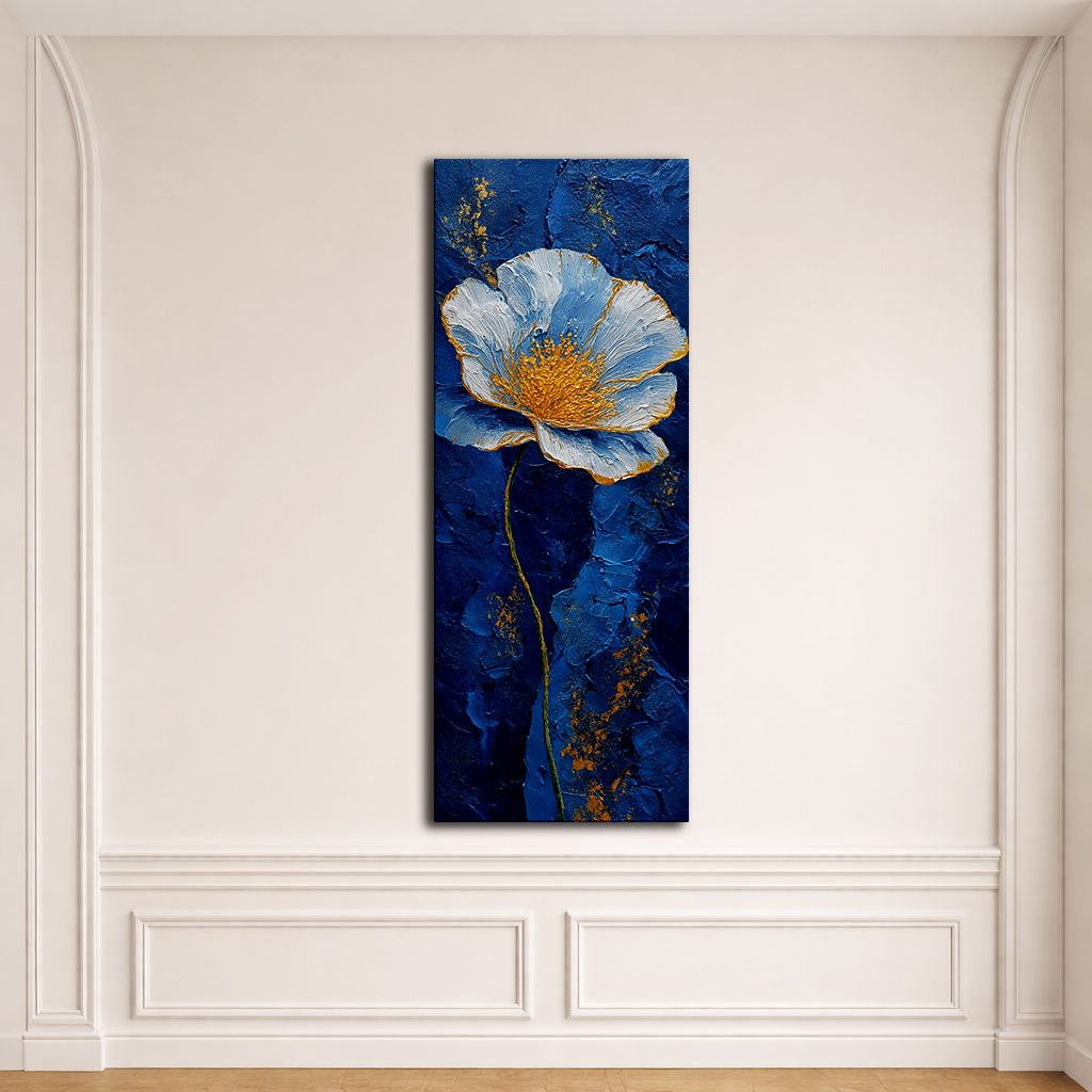 Blue and Gold Textured Flower canvas wall art, unframed canvas