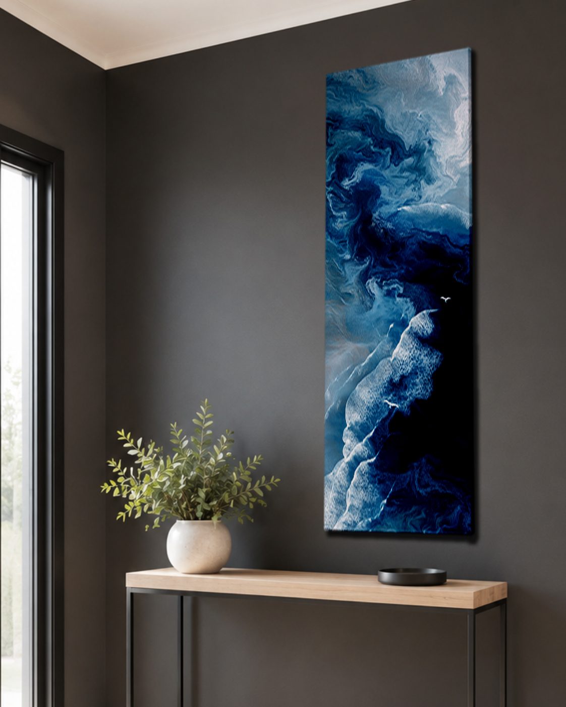 Blue Ocean Fluid Abstract canvas wall art, unframed canvas