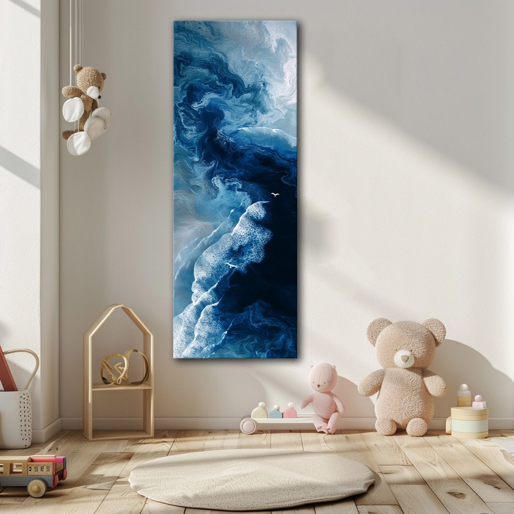 Blue Ocean Fluid Abstract canvas wall art, unframed canvas