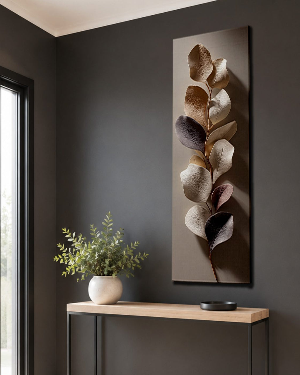 Bronze and Silver Eucalyptus Leaves canvas wall art, unframed canvas