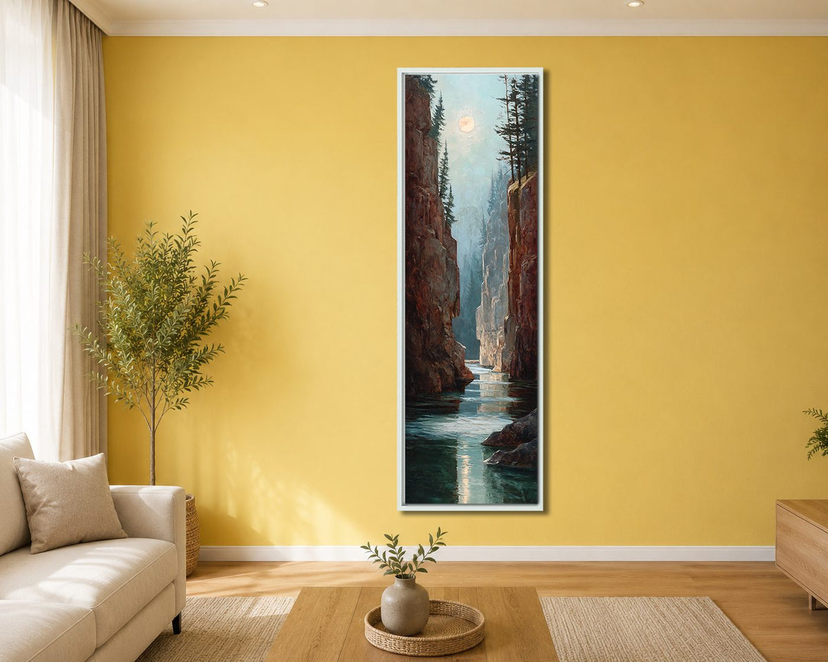 Canyon River under the Moon canvas wall art, white floating frame