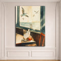 Cat by the Seaside Window canvas wall art, unframed canvas