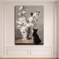 Cat with Cherry Blossom Vase canvas wall art, unframed canvas