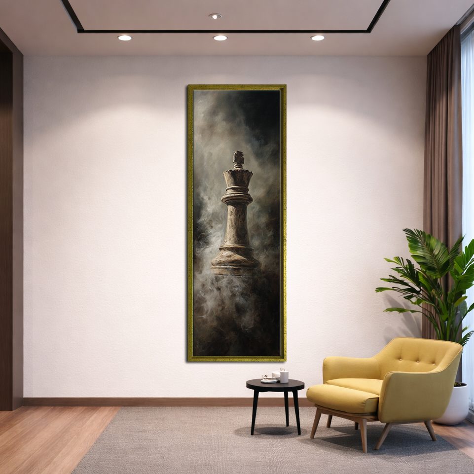 Chess King in Smoke canvas wall art, gold floating frame