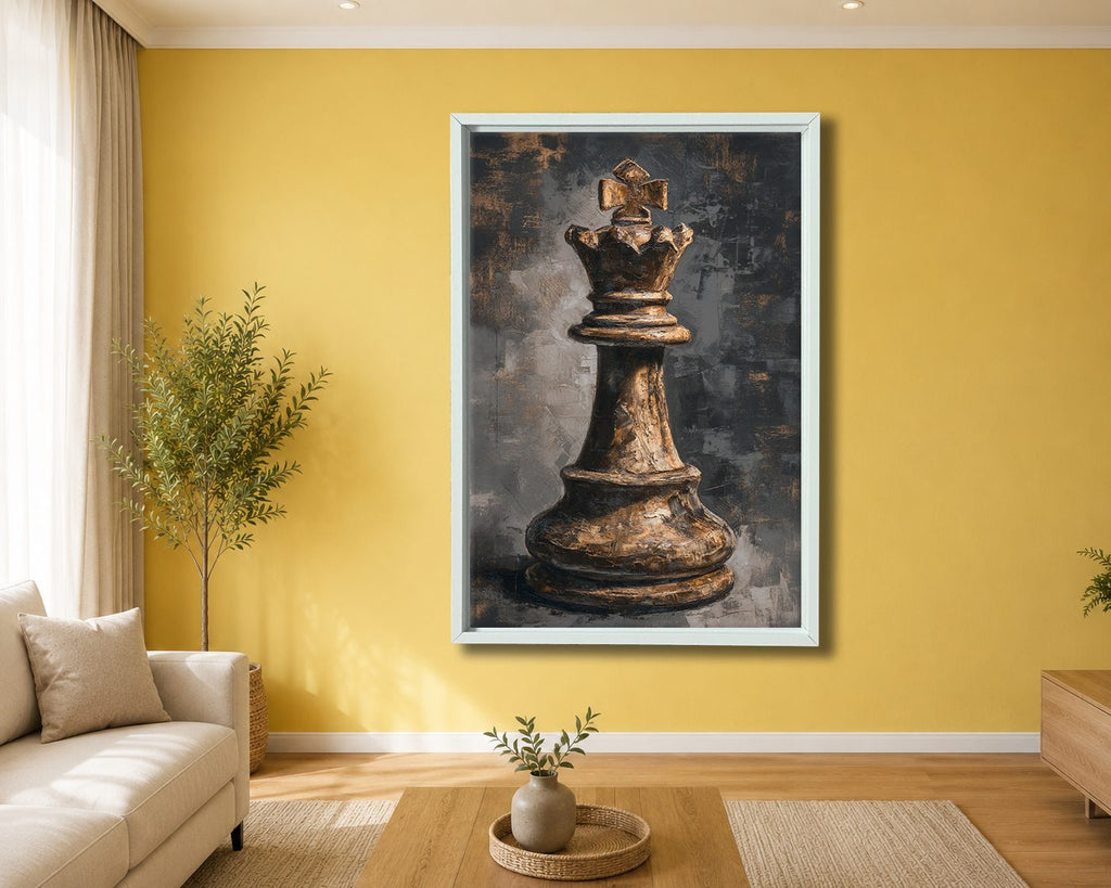 Chess King Piece Dark canvas wall art, white floating frame
