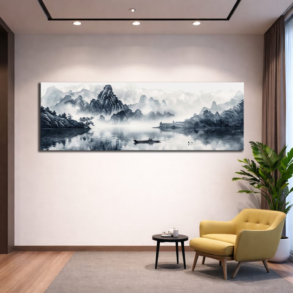 Chinese Ink Mountain Landscape canvas wall art, unframed canvas