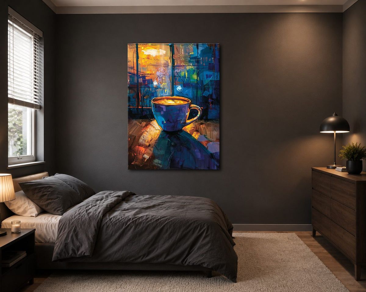 Coffee Cup in Colorful Cafe canvas wall art, unframed canvas