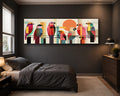 Colorful Mid-Century Birds on a Wire canvas wall art, unframed canvas