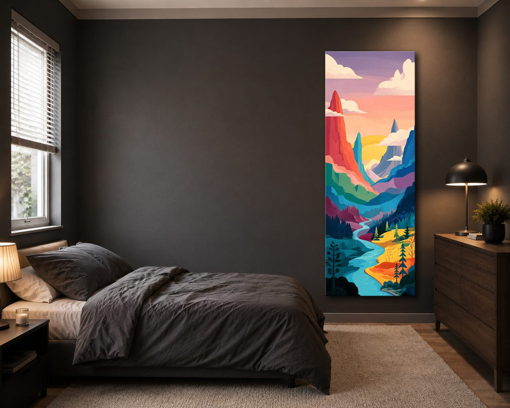 Colorful Mountain River Pop Art canvas wall art, unframed canvas