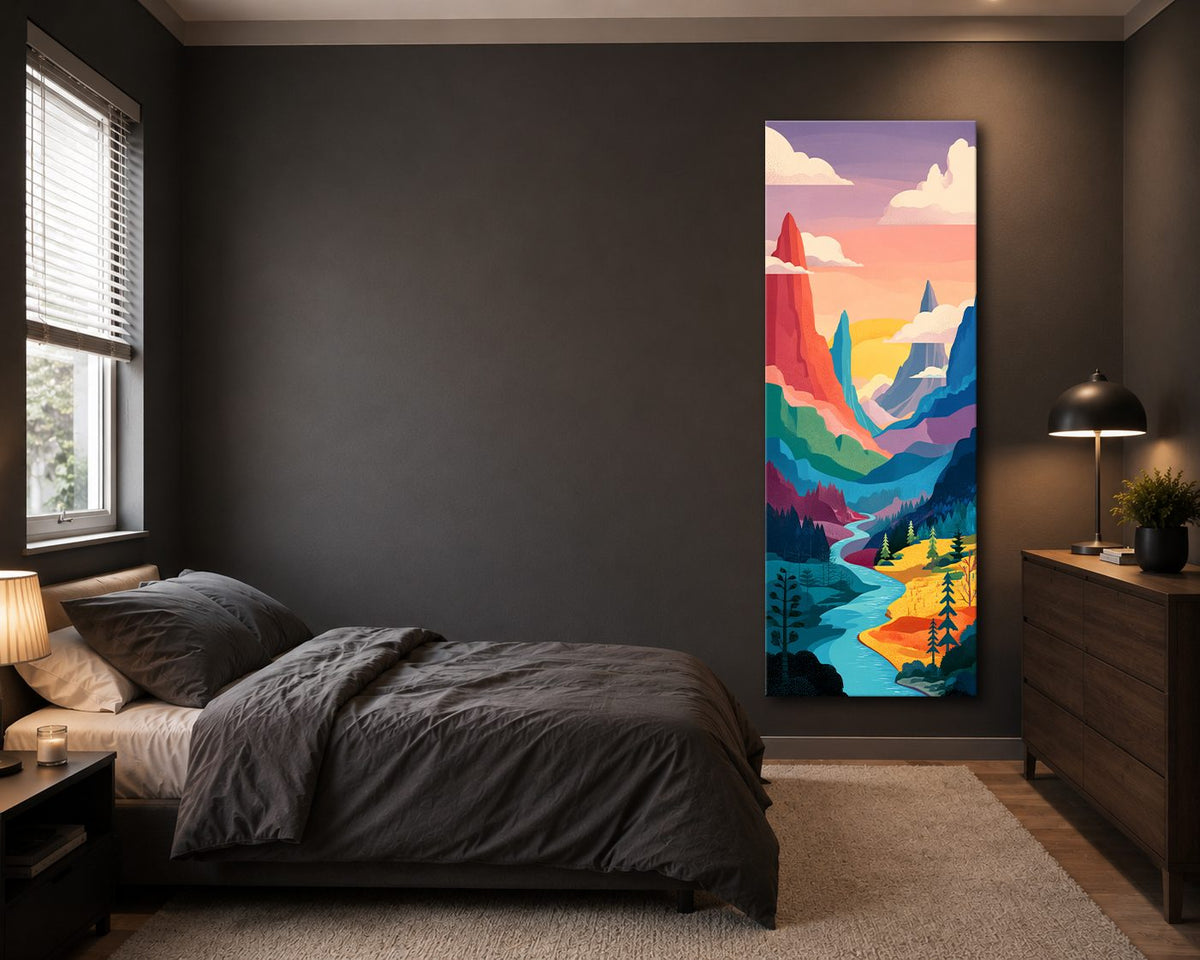 Colorful Mountain River Pop Art canvas wall art, unframed canvas