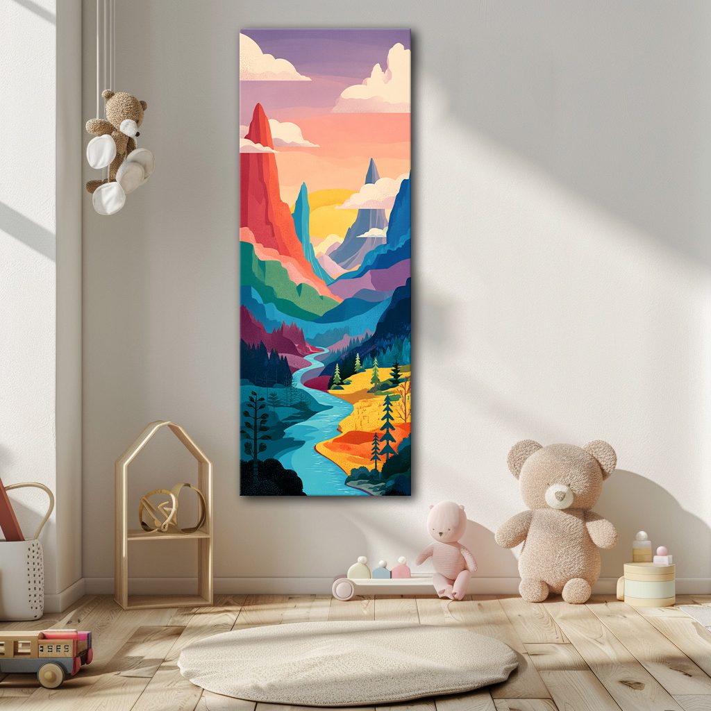 Colorful Mountain River Pop Art canvas wall art, unframed canvas