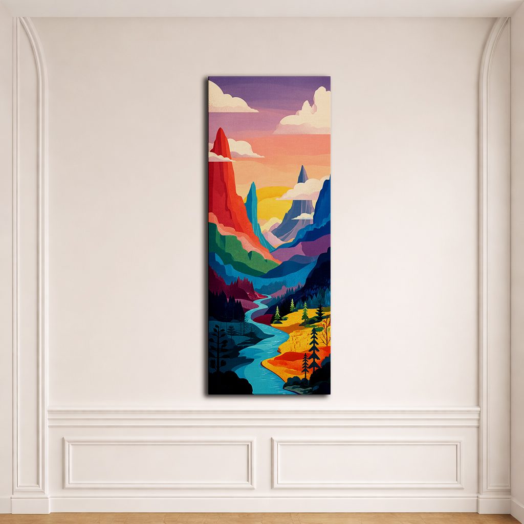 Colorful Mountain River Pop Art canvas wall art, unframed canvas