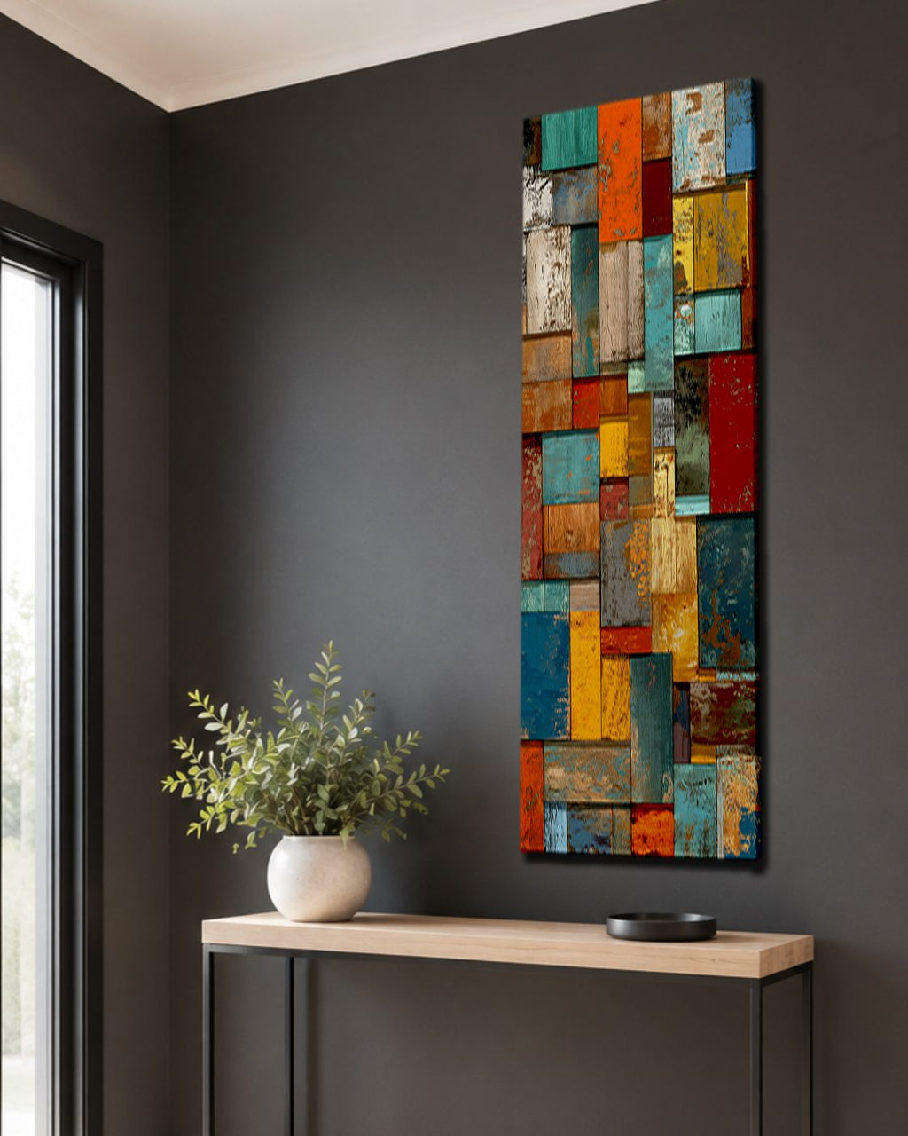 Colorful Patchwork Mosaic Abstract canvas wall art, unframed canvas