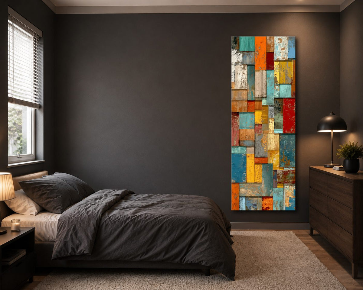 Colorful Patchwork Mosaic Abstract canvas wall art, unframed canvas