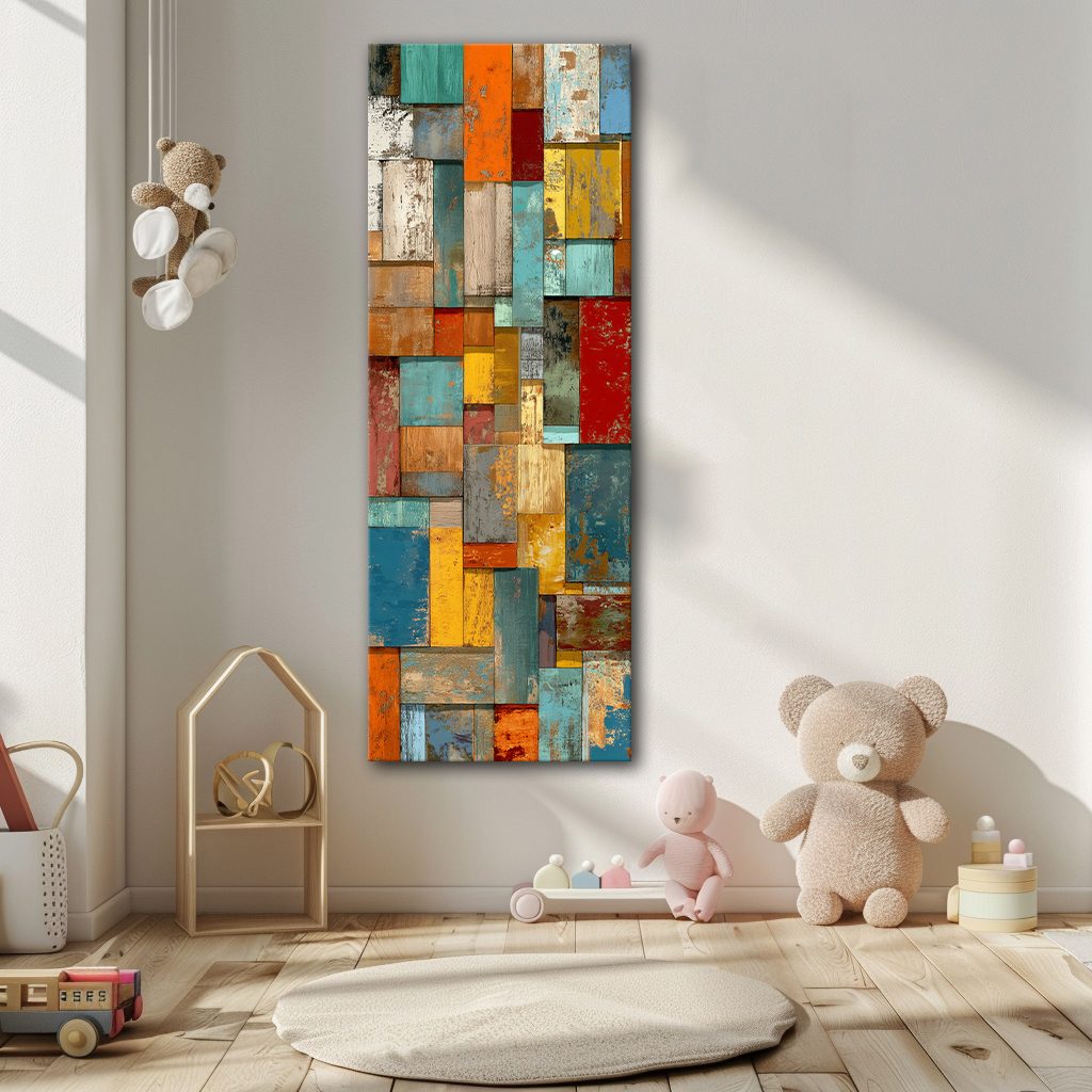 Colorful Patchwork Mosaic Abstract canvas wall art, unframed canvas